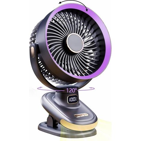Ventilateur de bureau USB rechargeable oscillant pince 5 vitesses silencieux portable chambre salon bureau maison compact été gris