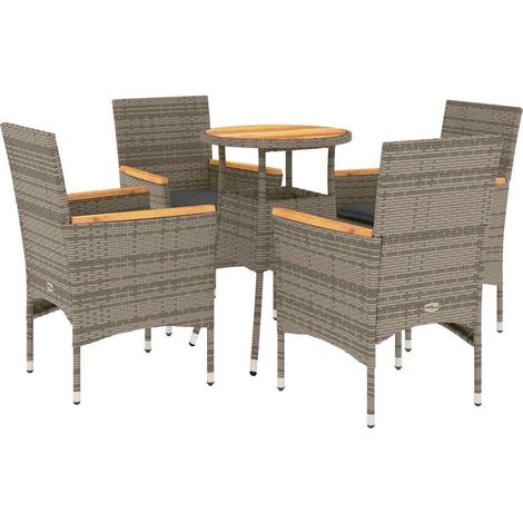 Ensemble à manger de jardin et coussins 5 pcs,Salon de jardin gris rotin acacia CFW74386 (1/5)