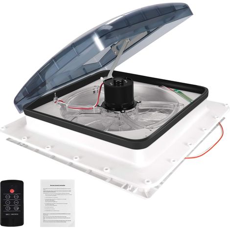 Ventilateur de toit Caravane, pour Camping Car 40 x 40 Cm Lucarne,Toit ouvrant avec télécommande et capteur de pluie, 3 Vitesses Réglables (1/5)