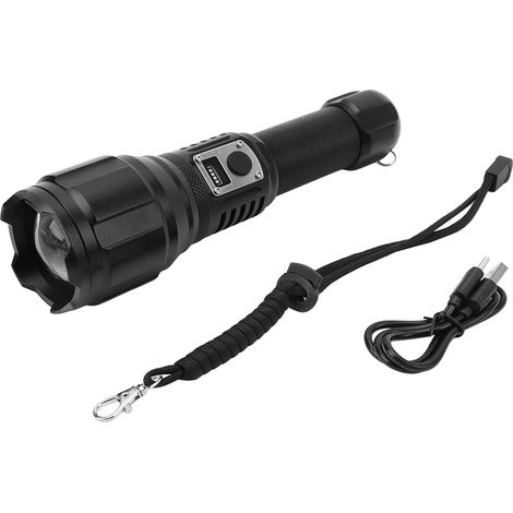 Lampe torche LED ultra-lumineuse avec écran digital, étanche, rechargeable USB-C, zoom réglable, idéale pour camping et randonnée, compacte et puissante. (1/5)