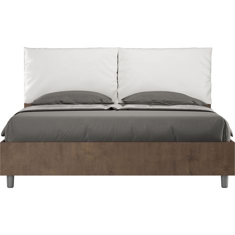 Letto Matrimoniale 160x190 cm con Rete Struttura Noce con Cuscini in Similpelle Egos Antea Bianco (1/4)