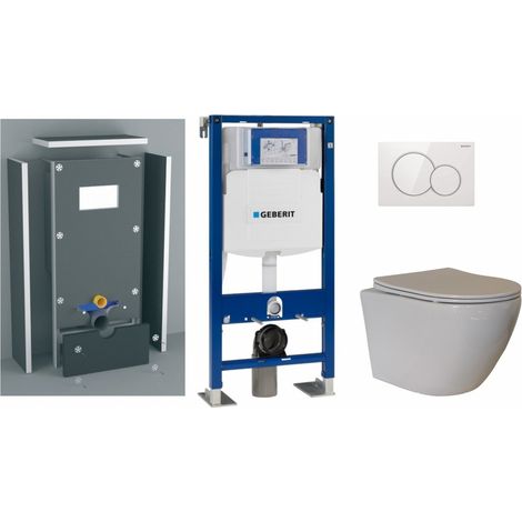 Pack WC suspendu sans bride KELOS Flush Blanc brillant – Bâti-support Geberit Duofix UP320 – Chasse d'eau 6/3L – Abattant frein de chute (1/5)