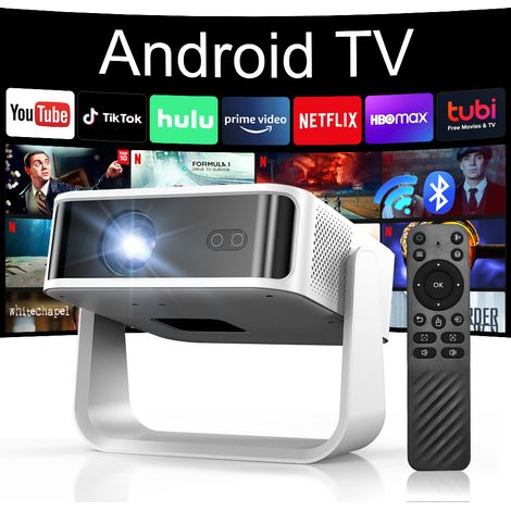 Videoprojecteur 1080P avec App Intégrée - Projecteur Portable Android - Full HD - Correction automatique -Wi‑Fi 6 & BT5.0 - Blanc