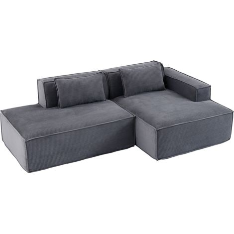 Graues Ecksofa aus Stoff 233 cm mit 2 Kissen und Chaiselongue MODENUIT (1/5)