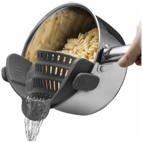 Silikon-Küchensieb, zusammenklappbar, geeignet für alle Töpfe und Pfannen, ideal zum Abtropfen von Nudeln, Gemüse und Obst (1/4)