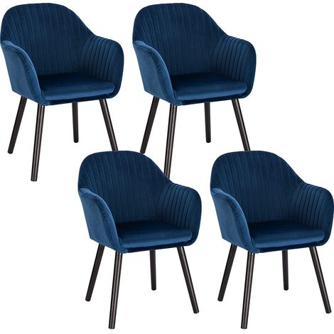 Woltu – Lot de 4 chaises de salle à manger – Assise en velours – Chaise ergonomique avec accoudoirs – Hauteur 81 cm – Capacité 120 kg – Bleu