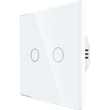 Interrupteur Tactile Interrupteur Tactile 220 V, Panneau en Verre trempé, Alimentation 1/2/3 Voies, interrupteurs tactiles unidirectionnels Interrupteur Mural Tactile(White 2 Gang) (1/4)