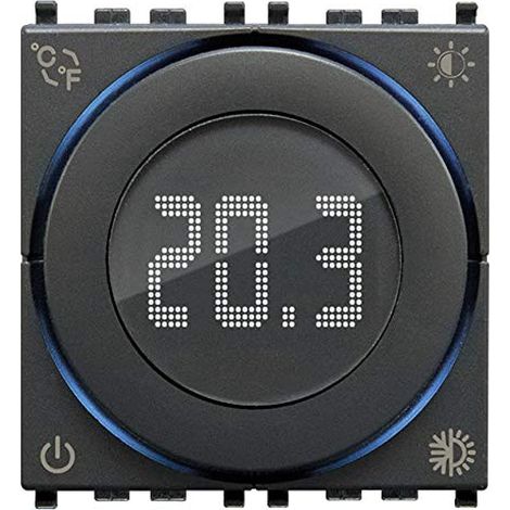 VIMAR 02970 Termostato a rotella ON/OFF, retroilluminazione LED, alimentazione 100-240 V, 2 moduli. Compatibile con Eikon, Arké, Plana, per Idea supporto dedicato, Grigio (1/5)
