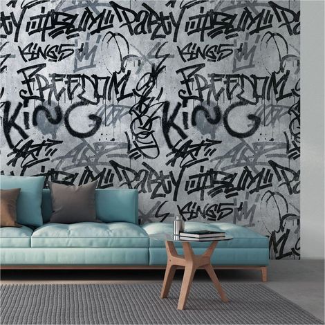 Photo wallpaper Profhome 382511 hot embossed non-woven wallpaper smooth graffiti matt grey black 1.59 m x 2.8 m (1/4)
