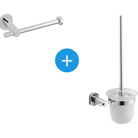 Optima Cube Way Set Wand-Toilettenbürste + Wand-Toilettenpapierhalter, Chrom (CubeWay-SET) (1/5)