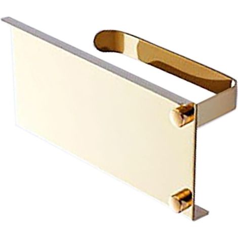 Portarotolo da parete in acciaio inox color oro antiruggine, con ampio vano contenitore, ideale per il bagno. (1/4)