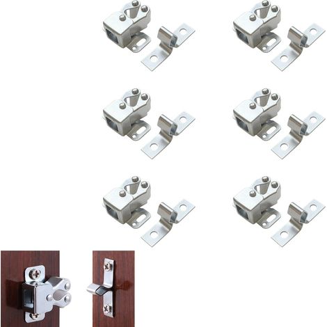 Lot de 6 Loquets à Double Rouleau, Quincaillerie de Portes et Loquets pour Armoire, Placard et Porte de Cuisine, Loqueteaux en Acier Laminé à Froid Argent, avec 30 Vis, Faciles à Installer (1/5)