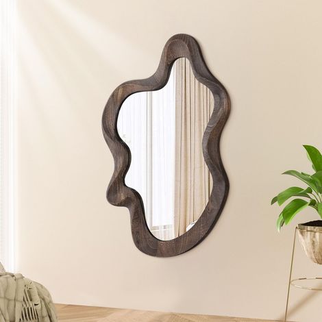 Miroir Mural asymétrique décoration Grande Taille 55x37cm Cadre en Bois Moderne Miroir Mural Forme Unique vanité Murale Art Miroir à Vagues décoration Salon Chambre Salle de Bain accès Noir (1/5)