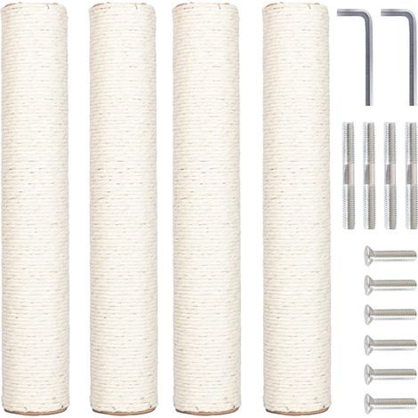 4 Pack Cat Scratching Post Replacement 15.7 Inch Cat Scratching Posts, Natural Sisal Rope Scratching Post with M8 Screw for Indoor Cat Tower Renovation Parts (1/5)