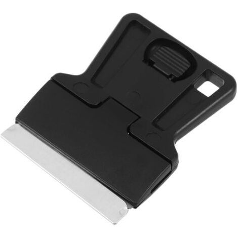 Multifunctional plastic scraper for removing stickers and cleaning windows. Compact plastic tool with sharp blade for window tinting and home maintenance. (1/5)