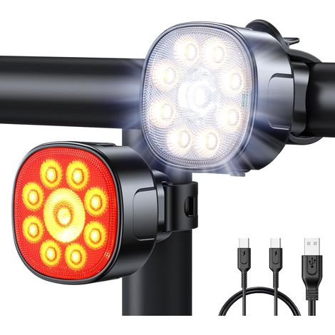 Fahrradlichter [Spot- und Flutlicht], per USB wiederaufladbare Fahrradlichter vorne und hinten, 8+7 Modi, leistungsstarke LED-Fahrradlichter, wasserdicht nach IP65, Zubehör für Kinderfahrräder/MTBs, T