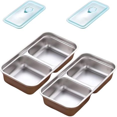 Contenitore portatile a doppio strato in acciaio inox con coperchio a tenuta stagna, ideale per preparare i pasti, viaggiare e campeggiare. (1/5)