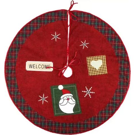 Tapis de sapin de Noël 60 cm, tapis de sapin rouge, décoration de Noël, bienvenue au Père Noël (1/5)