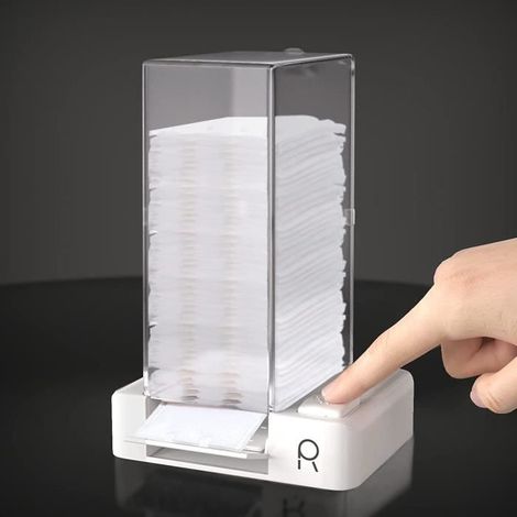 Distributeur automatique de coton,YSTP support carré pour coton à presser, organiseur de coton pour articles de toilette, blanc (1/4)