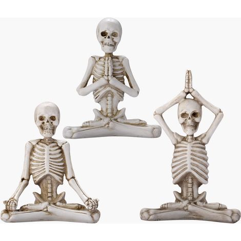Ensemble de statues de crâne de yoga pour la décoration intérieure - Petite sculpture en résine, modèle de squelette fait main pour salon, chambre, bureau, bureau (blanc) (1/5)