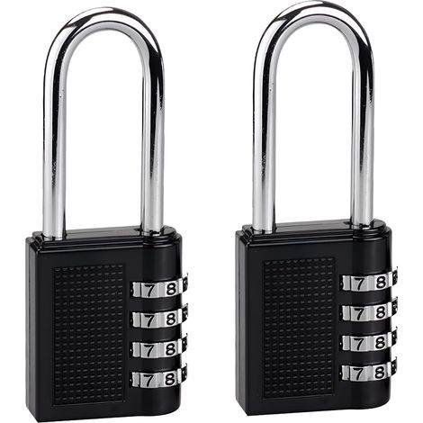 Lot de 2 cadenas à code 4 chiffres en alliage de zinc à anse longue renforcée, étanche antivol pour valises d'avion, casiers scolaires, portails (1/5)