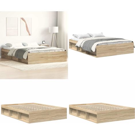 Cadre de lit sans matelas chêne sonoma 160x200 cm - Cadre De Lit - Lit Double - Lit Design - Lit Moderne - Meuble Chambre - Home & Living (1/5)