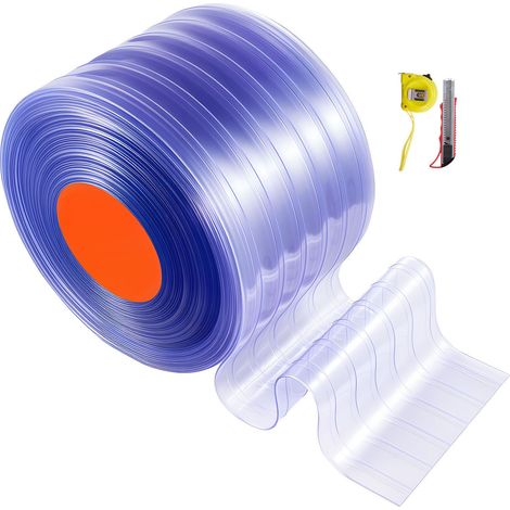 Rideau à lanières PVC transparent 45,7 m x 30,5 cm, plastique nervuré, chambres froides et supermarchés, entrepôts (1/5)