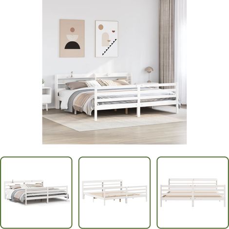 Tête de lit sur pied - Cadre de lit avec tête de lit sans matelas blanc 200x200 cm (1/5)