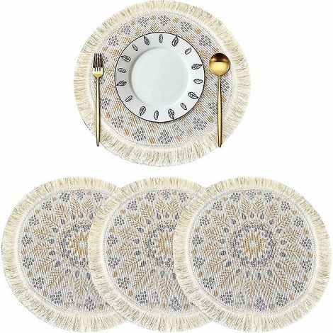 33cm Sets De Table En Tresss Lot De 4 Sets De Table Lavable, Rsiste  La Chaleur Antidrapant Tapis De Table En Tissu Pour Cuisine