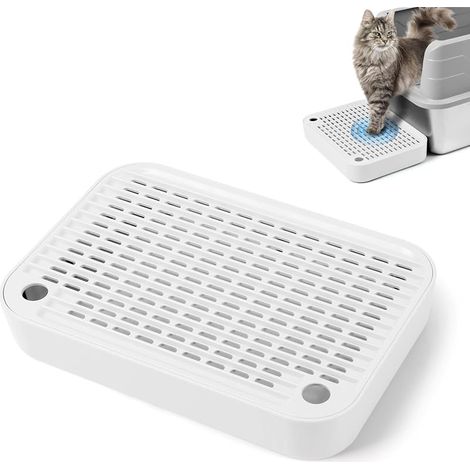 Kalolary Rampe de litière pour Chat avec Couche filtrante - Marches antidérapantes pour litière - Idéal pour Les Chats de Petite et Moyenne Taille (Blanc Plat) (1/5)