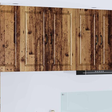 Meuble mural de cuisine 2 portes, 3 étagères, bois d’ingénierie, bois ancien, 80 x 31 x 80 cm - PANGIVO (1/5)