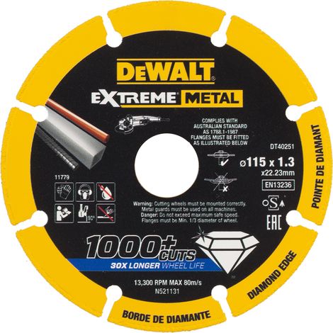 Dewalt DT40251-QZ disco de corte con borde diamantado Extreme Metal 115x1.3x22.3mm