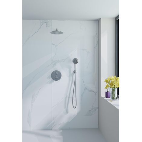 FugaFlow Eccelente Acces Ensemble de douche de tête encastré - rond - thermostatique - bras mural - douche de tête 25cm - douchette ronde - chrome (1/5)