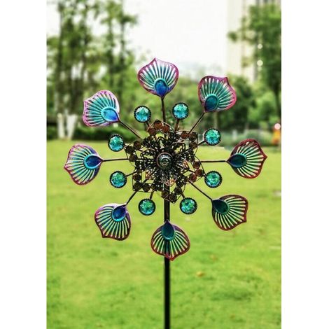Moulin à Vent en Forme de Queue de Paon – Sculpture Cinétique 3D en Acier Inoxydable pour Jardin, Terrasse et Décoration Suspendue