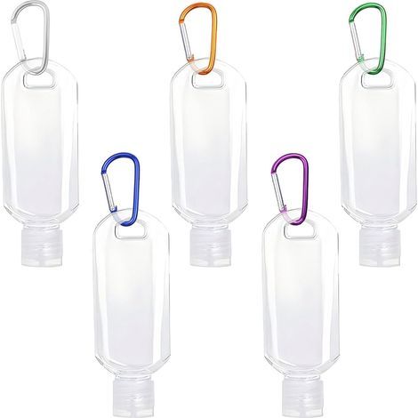 5-teiliges Reiseflaschen-Set, nachfüllbare transparente Reiseflaschen mit 5 Haken, 50 ml auslaufsichere, tragbare Flip-Top-Flaschen für Desinfektionsgel, Shampoo und kosmetische Lotion (1/5)