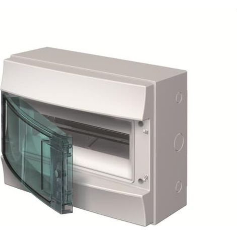 Mistral65H- Coffret Etanche-1 Rangée -12 modules-Porte Transp.-RAL7035-GWT 750°c 1SLM006500A2212 ABB H65P12X120750