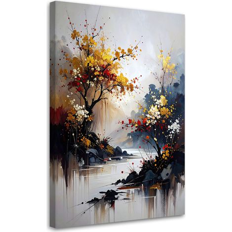 Quadro su tela Paesaggio giapponese alberi montagne beige 20x30 (1/5)