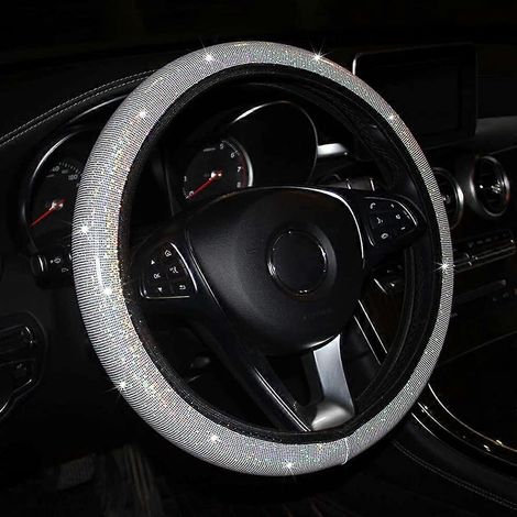 Housse de volant à paillettes Bling Bling, universelle, antidérapante, multicolore, accessoire de style automobile pour femmes et filles, blanche (1/5)