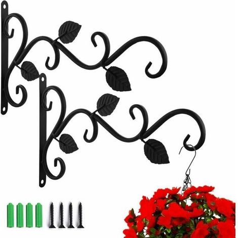 Crochets muraux suspendus pour plantes, lot 2 avec vis, support lanterne, mangeoire oiseaux, panier jardin métal, motif feuilles (1/5)