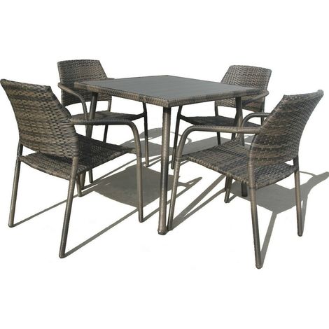 Rattan Patio Dining Set w Stackable Chair - 84L x 84W x 74H cm for 4 seater (1/5)