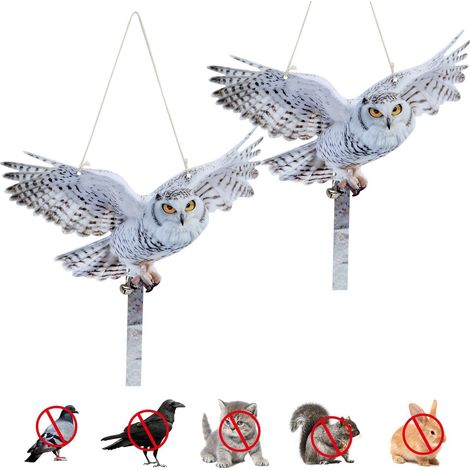 Deux décorations suspendues en forme de hibou réfléchissantes et réalistes — matériau acrylique 2D, répulsifs à oiseaux (1/5)