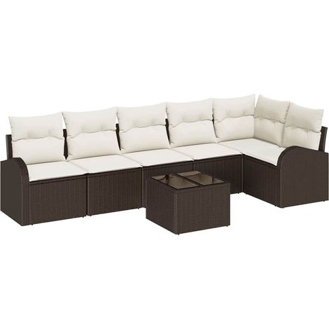 Maison Exclusive - Set Divano da Giardino 7 pcs Marrone e bianco polyrattan