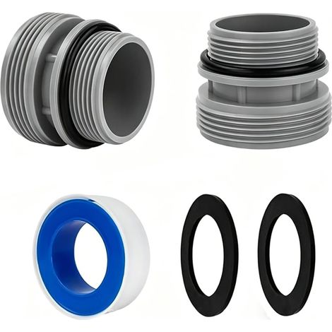 Kit de raccordement piscine 40 mm, 2 pièces, adaptateur pompe, conversion 40 mm vers 1 1/2 pouce, joint d'étanchéité inclus. (1/5)