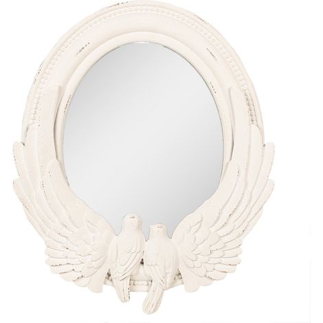 Miroir Mural Ovale Décoratif en Bois MDF Blanc Style Bohème Brocante 50 x 5 x 60 cm - PANGIVO (1/3)