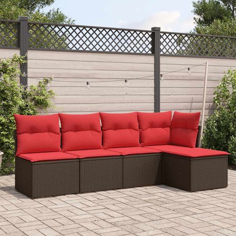 5-tlg. Garten-Sofagarnitur mit Kissen Braun Poly Rattan vidaXL (1/4)