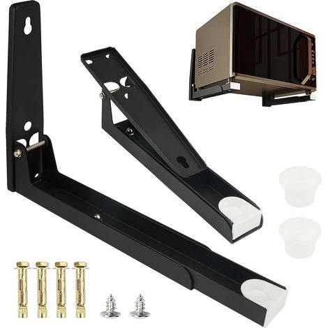 2 Pièces Support Micro Onde Mural, Etagere Murale pour Micro Onde Universel Support de four à Micro-Ondes Pliable, Support Extensible Micro Ondes, Étagère pour Micro Ondes Fours Micro Ondes (1/5)