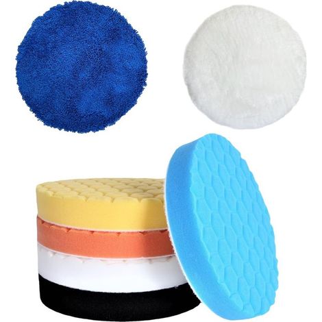 7 Pièces Kit Polissage Voiture, 150mm Pad Polissage, Éponge de Polissage Auto, pour Polissage, Ponçage, Cirage (1/5)