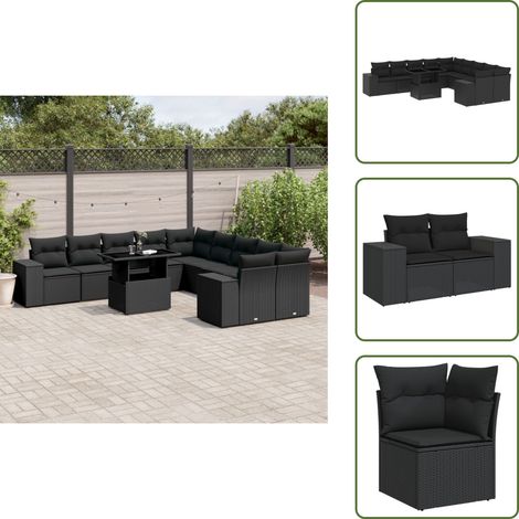 11-tlg. Garten-Sofagarnitur mit Kissen Schwarz Poly Rattan - Gartenmöbel Set - PE-Rattan Möbel - Outdoor Lounge - Gartenlounge - Terrassenmöbel (1/5)