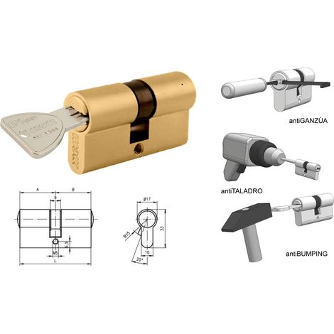 Cylindre de sécurité double embrayage 35x35 R-15 Laiton BPSDE3535