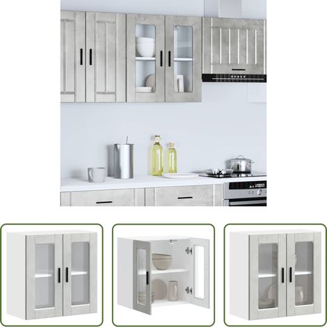 Küchenmöbel -  Küchen-Hängeschrank mit Glastür Porto Betongrau (1/5)